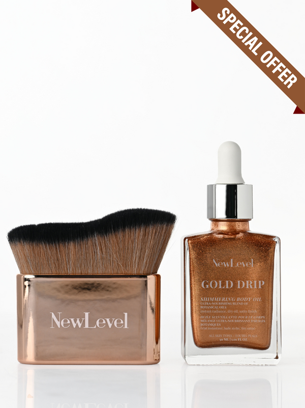 LIMITED EDITION GOLD DRIP BRONZING SHIMMERING BODY OIL (TRAVEL SIZE) WITH BODY KABUKI BRUSH