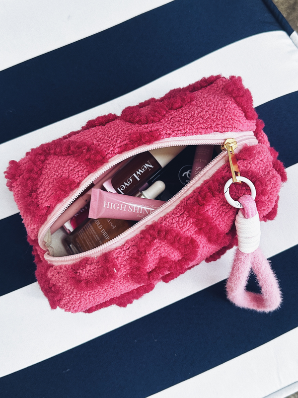 Fluffy Luxe Cosmetic Pouch - Vibrant Raspberry